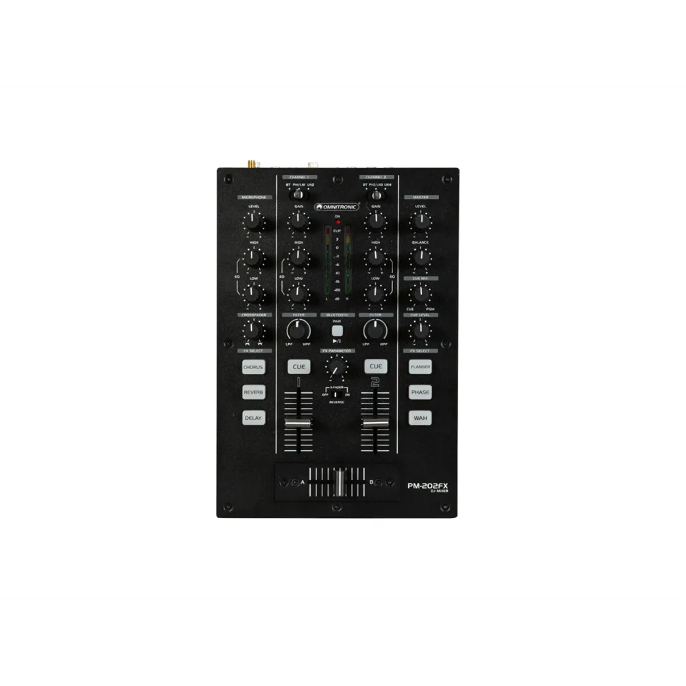 OMNITRONIC PM-202FX 2-Kanal-DJ-Mixer mit Filter, FX und Bluetooth