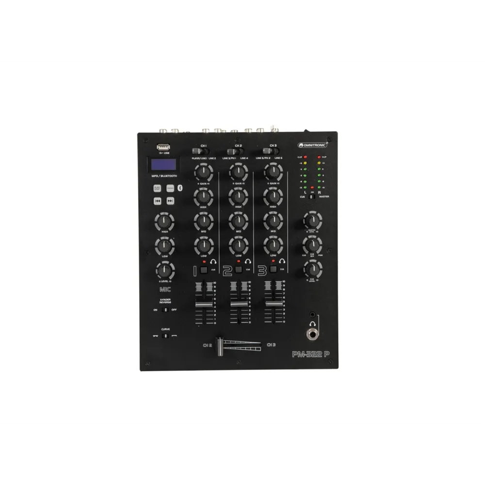 OMNITRONIC PM-322P 3-Kanal-DJ-Mixer mit Bluetooth und USB-Player