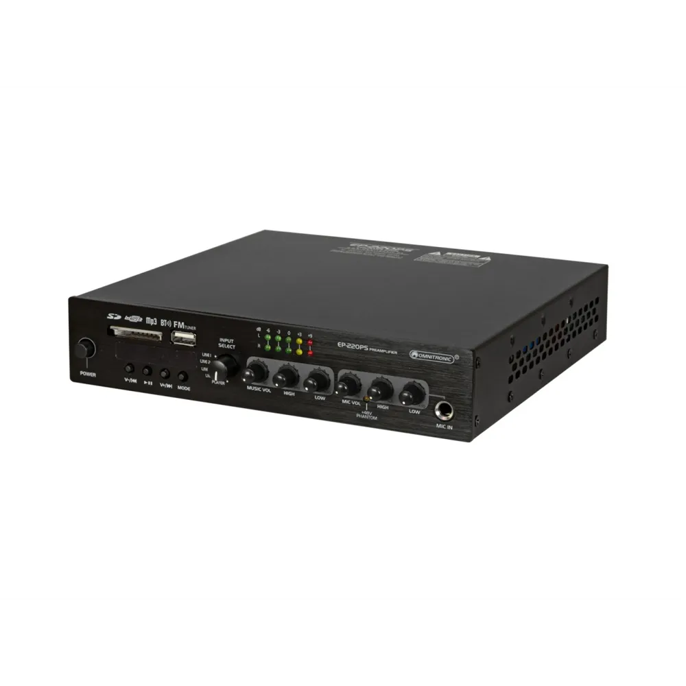 OMNITRONIC EP-220PS Vorverstärker mit MP3-Player, Bluetooth und FM-Radio 9.5 Zoll