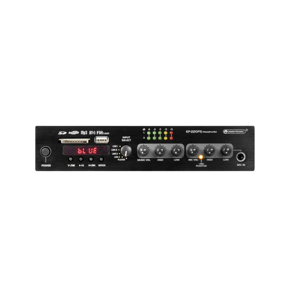 OMNITRONIC EP-220PS Vorverstärker mit MP3-Player, Bluetooth und FM-Radio 9.5 Zoll