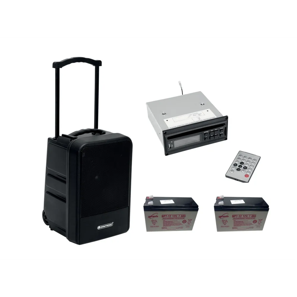 OMNITRONIC Set MOM-10BT4 Modular-Drahtlos-PA-System + CD-Player mit USB&SD + 2x Akku