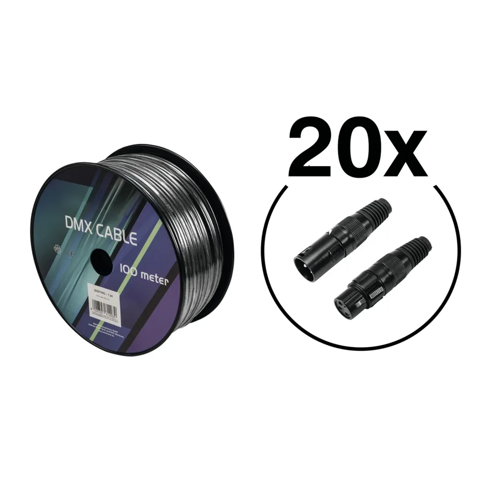 EUROLITE Set DMX Kabel 2x0,22 100m sw + 40 Verbinder