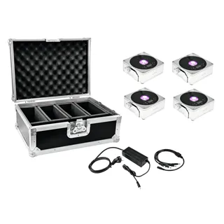 EUROLITE Set 4x AKKU IP Flat Light 1 chrom + Case + Ladegerät