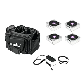 EUROLITE Set 4x AKKU IP Flat Light 1 chrom + Soft-Bag + Ladegerät