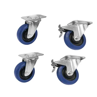 ROADINGER Set Lenkrollen 100mm blau 2x RD-100 + 2x RD-100B mit Bremse