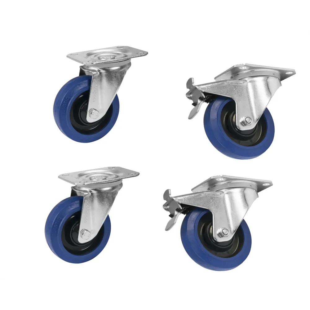 ROADINGER Set Lenkrollen 100mm blau 2x RD-100 + 2x RD-100B mit Bremse