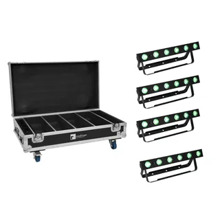 EUROLITE Set 4x AKKU Bar-6 QCL + Flightcase mit Ladefunktion