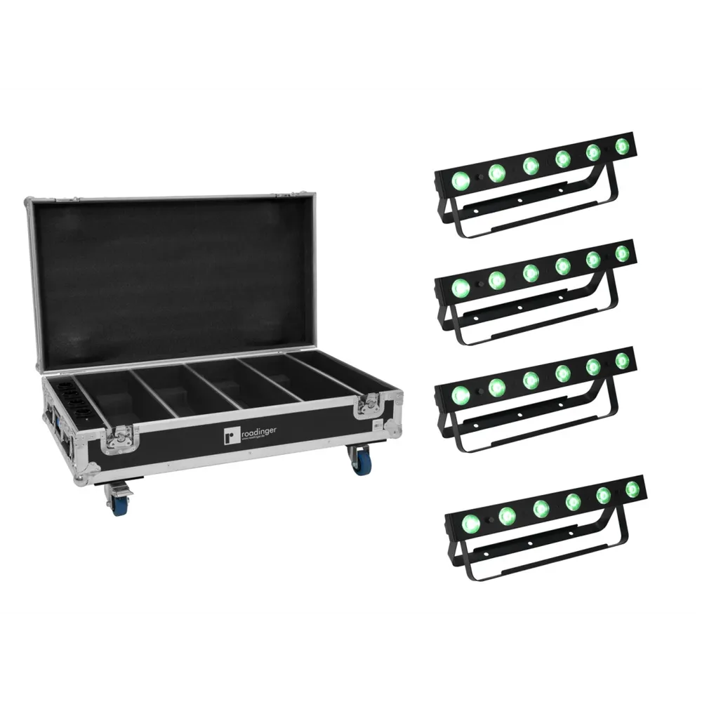 EUROLITE Set 4x AKKU Bar-6 QCL + Flightcase mit Ladefunktion