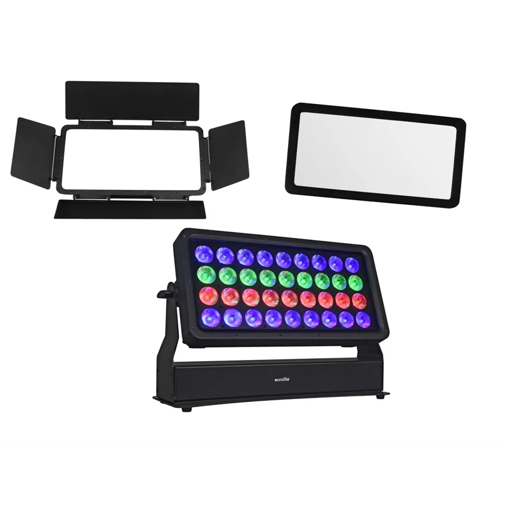 EUROLITE Set Multiflood Pro IP RGBW Wash MK2 + Diffusorscheibe 40° + Flügelbegrenzer