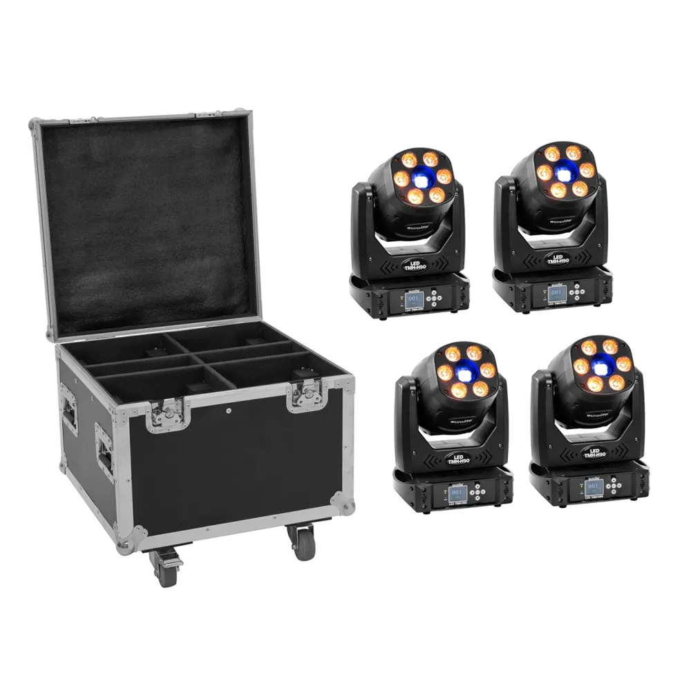 EUROLITE Set 4x LED TMH-H90 + Case mit Rollen