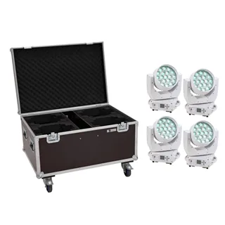 EUROLITE Set 4x LED TMH-X4 Moving-Head Wash Zoom ws + EU Case mit Rollen