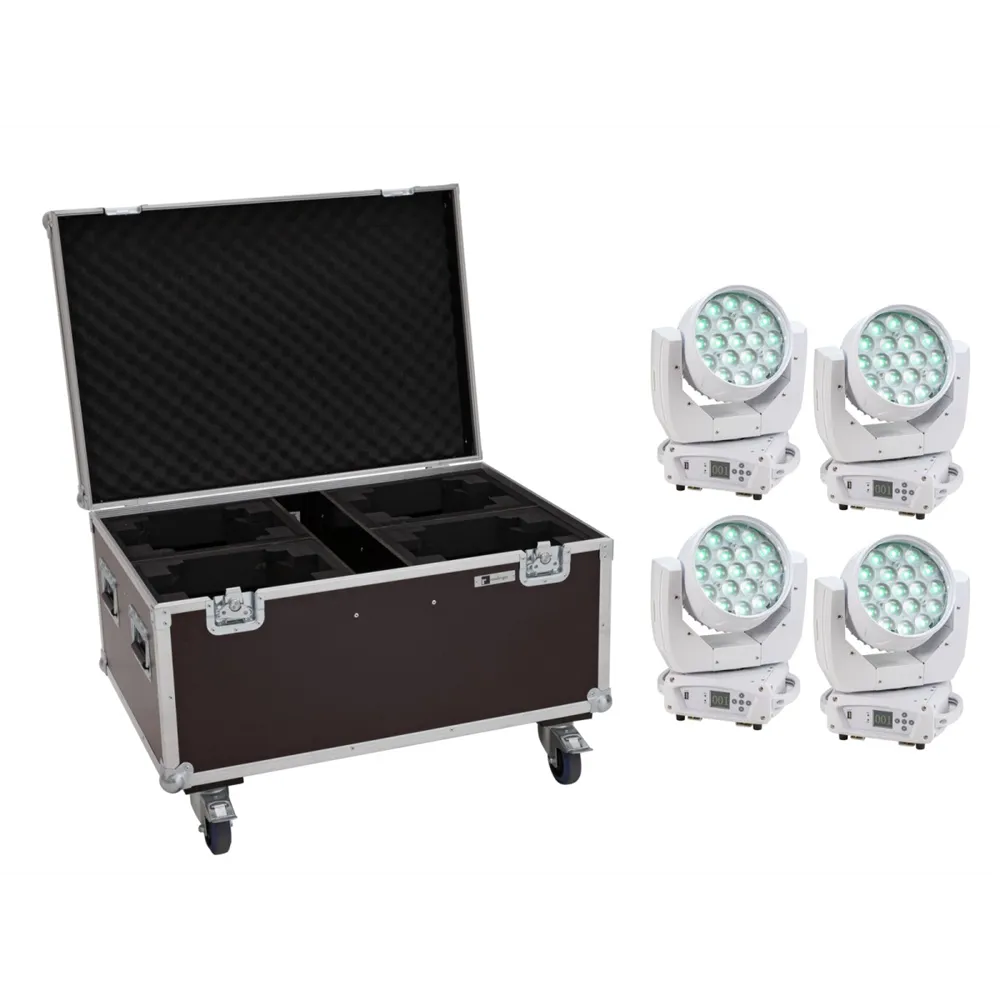 EUROLITE Set 4x LED TMH-X4 Moving-Head Wash Zoom ws + EU Case mit Rollen