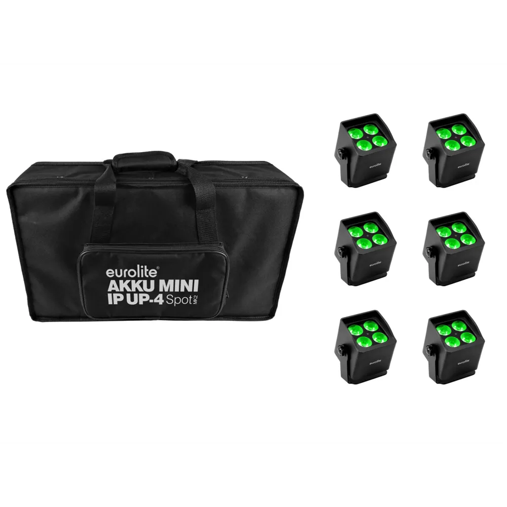 EUROLITE Set 6x AKKU Mini IP UP-4 QCL Spot MK2 + Soft-Bag
