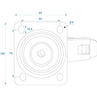 ROADINGER Lenkrolle 100mm BLUE WHEEL mit Bremse