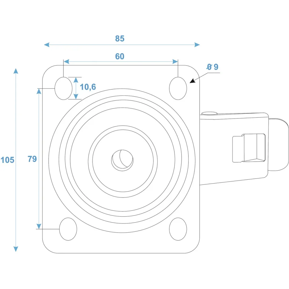 ROADINGER Lenkrolle 100mm BLUE WHEEL mit Bremse