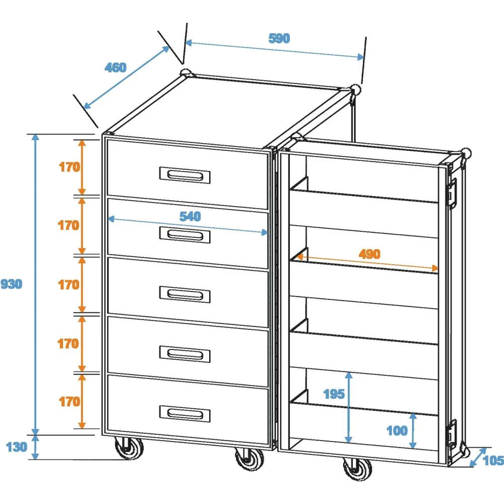 ROADINGER Universal-Schubladen-Case TSF-1 mit Rollen