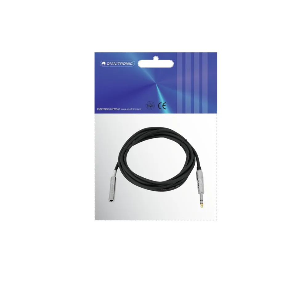 OMNITRONIC Klinkenverlängerung 6,3 stereo 3m sw