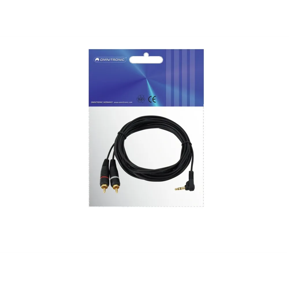 OMNITRONIC Adapterkabel 3,5 Klinke 90°/2xCinch 3m sw