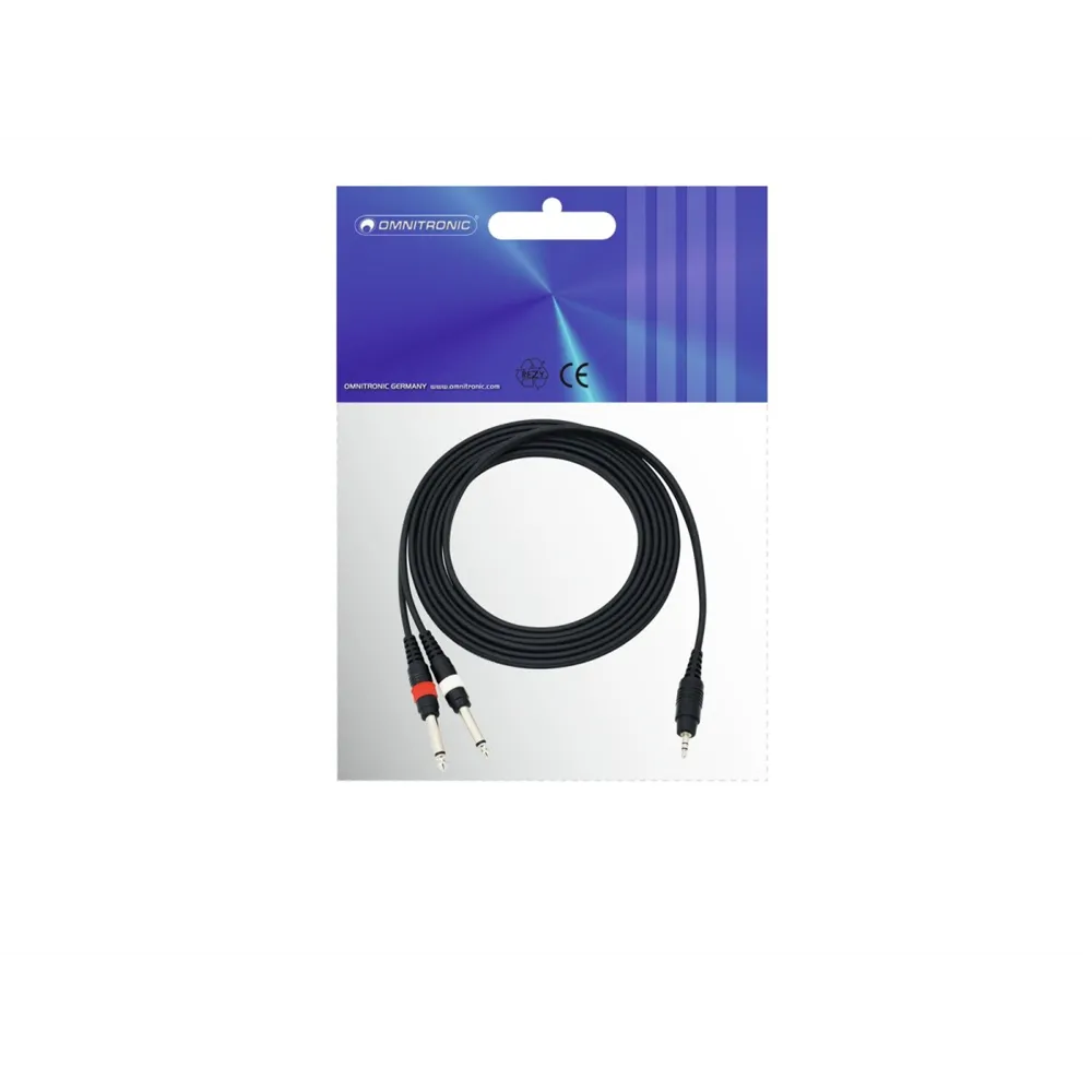 OMNITRONIC Adapterkabel 3,5 Klinke/2xKlinke 3m sw