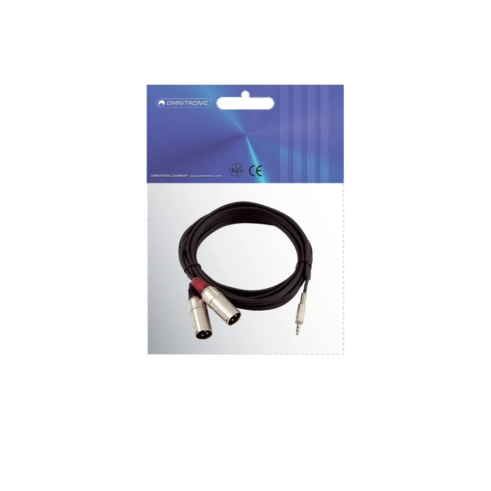 OMNITRONIC Adapterkabel 3,5 Klinke/2xXLR(M) 3m sw