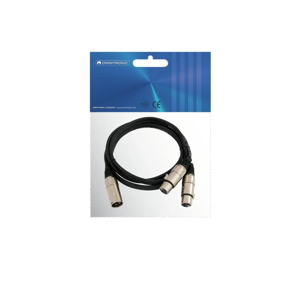 OMNITRONIC Adapterkabel XLR(M)/2xXLR(F) 0,5m sw