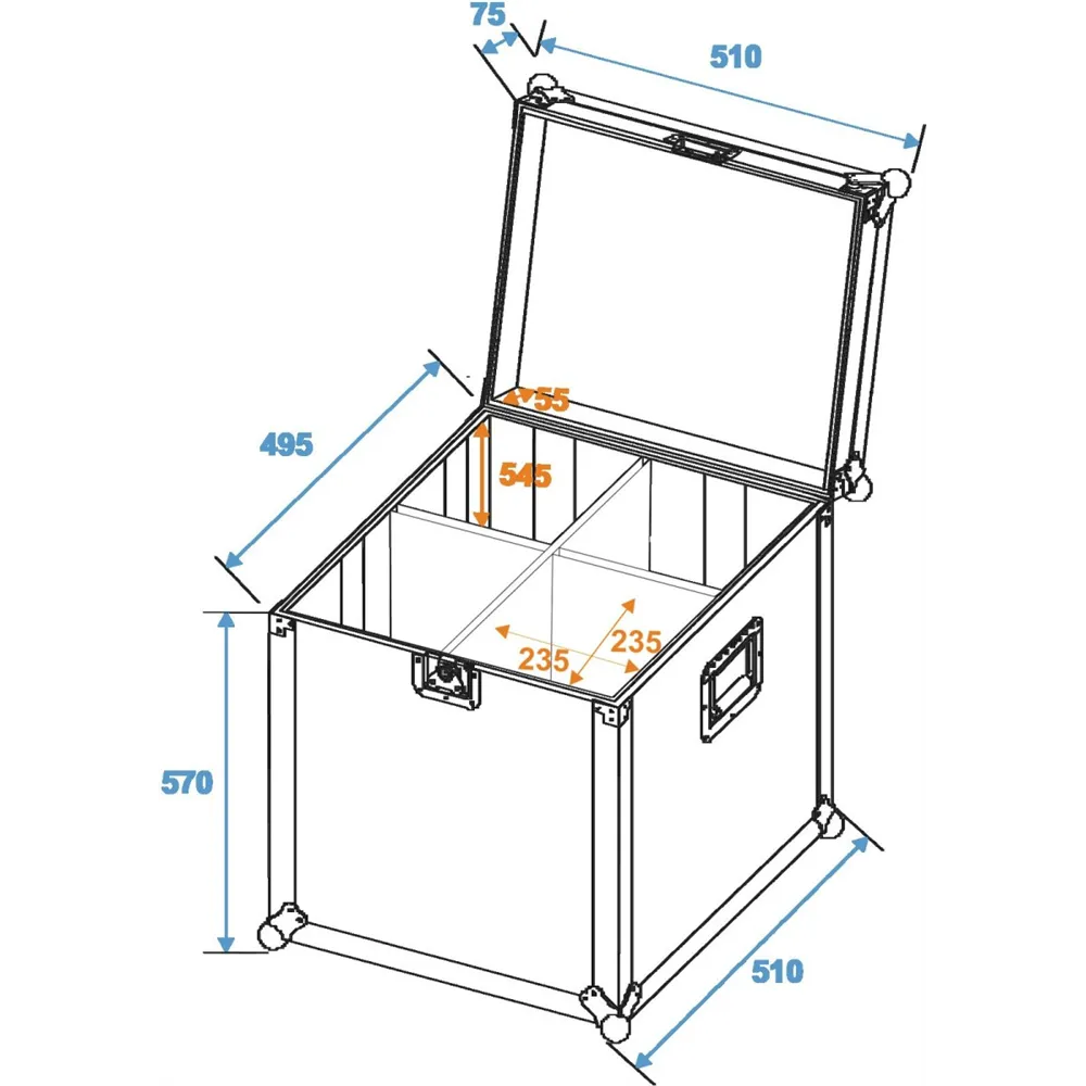 ROADINGER Flightcase 4x PAR-64 Spot lang Haken