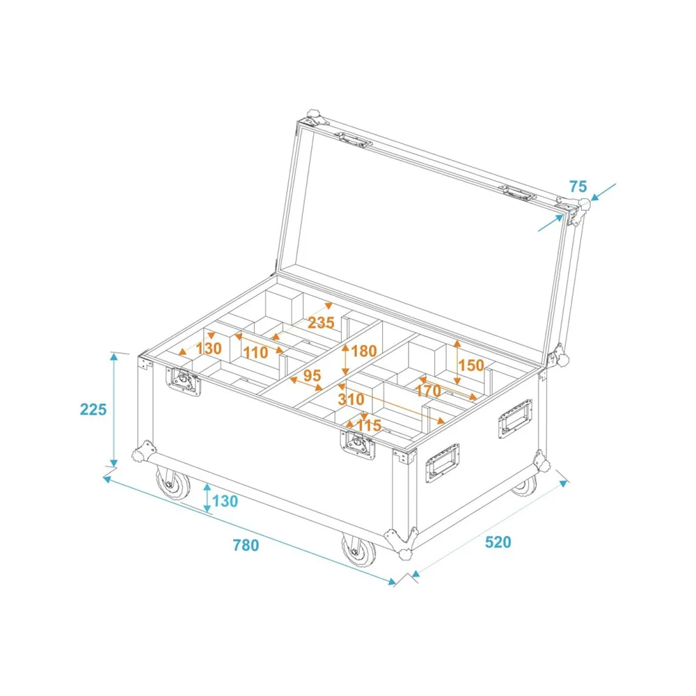 ROADINGER Flightcase 4x THA-40 PC mit Rollen