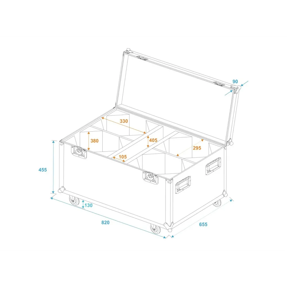 ROADINGER Flightcase 4x LED THA-100F/THA-120PC mit Rollen