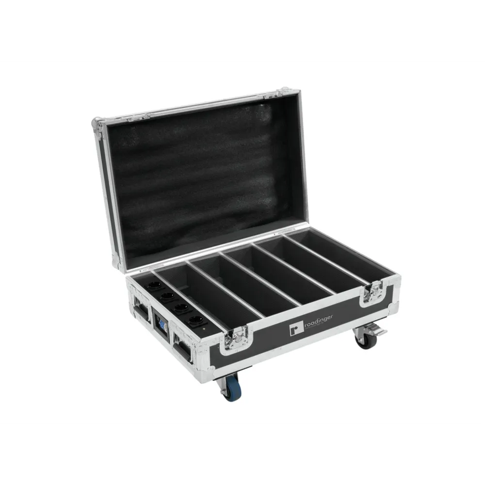 ROADINGER Flightcase 4x AKKU BAR-6 Glow QCL Flex QuickDMX mit Ladefunktion