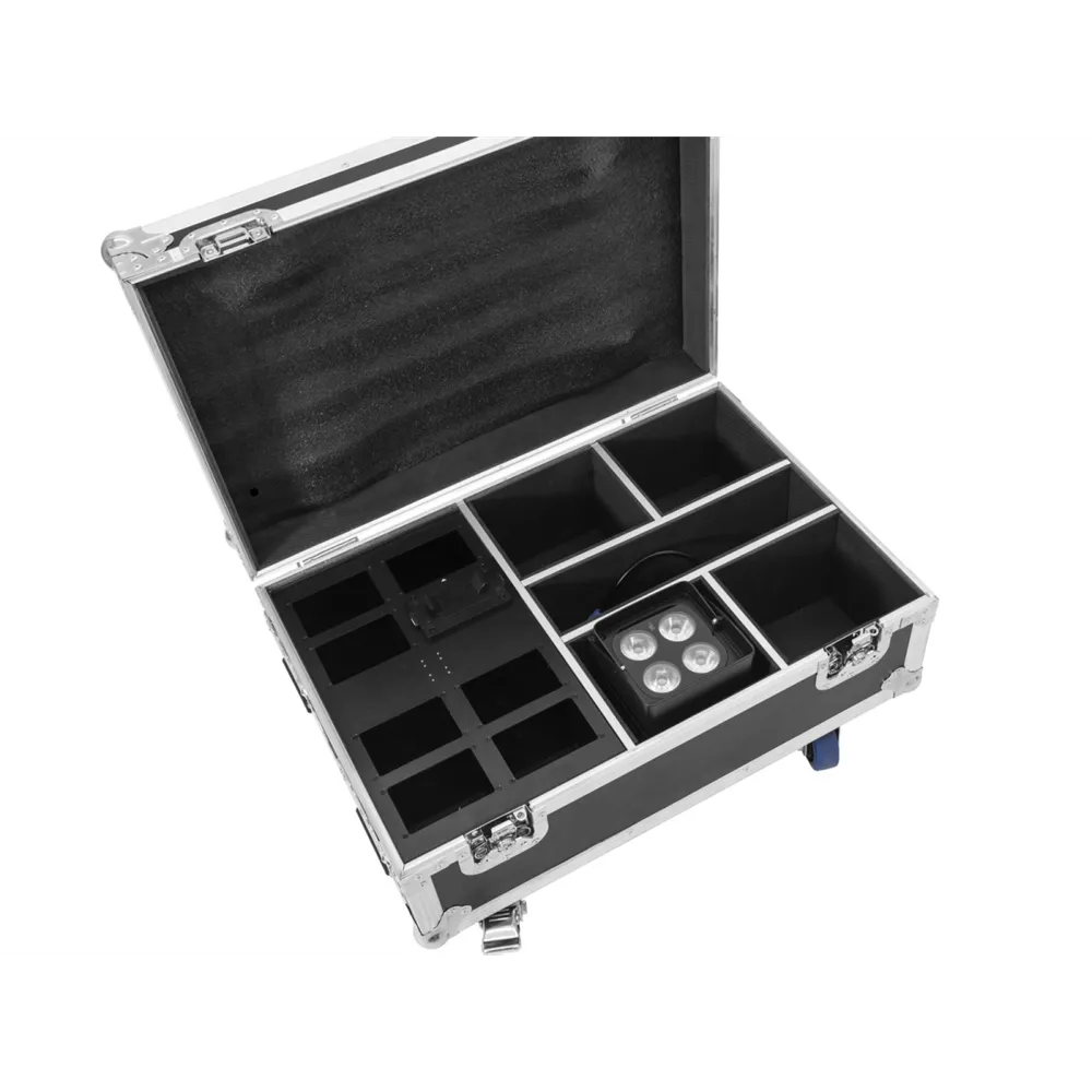 ROADINGER Flightcase 4x AKKU IP UP-4 Plus HCL Spot WDMX mit Ladefunktion