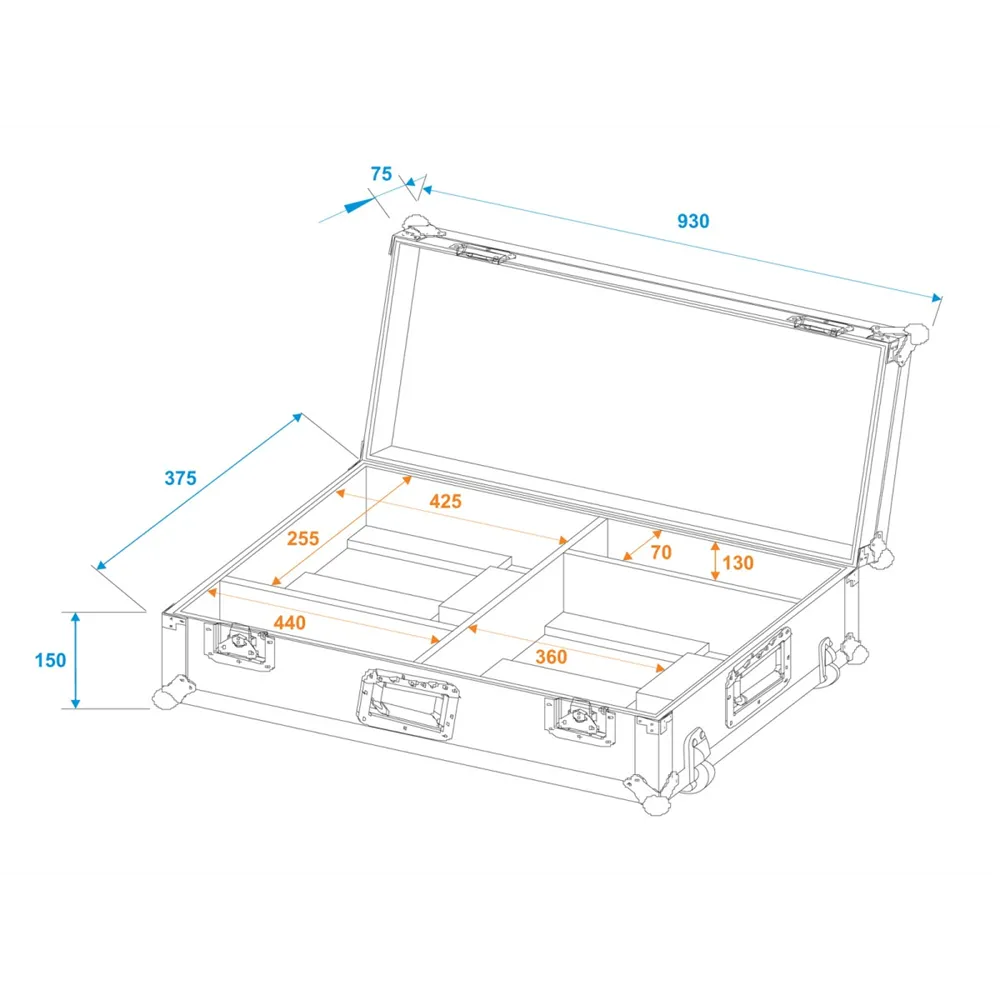 ROADINGER Flightcase 2x LED TSL-1000 mit Trolleyfunktion