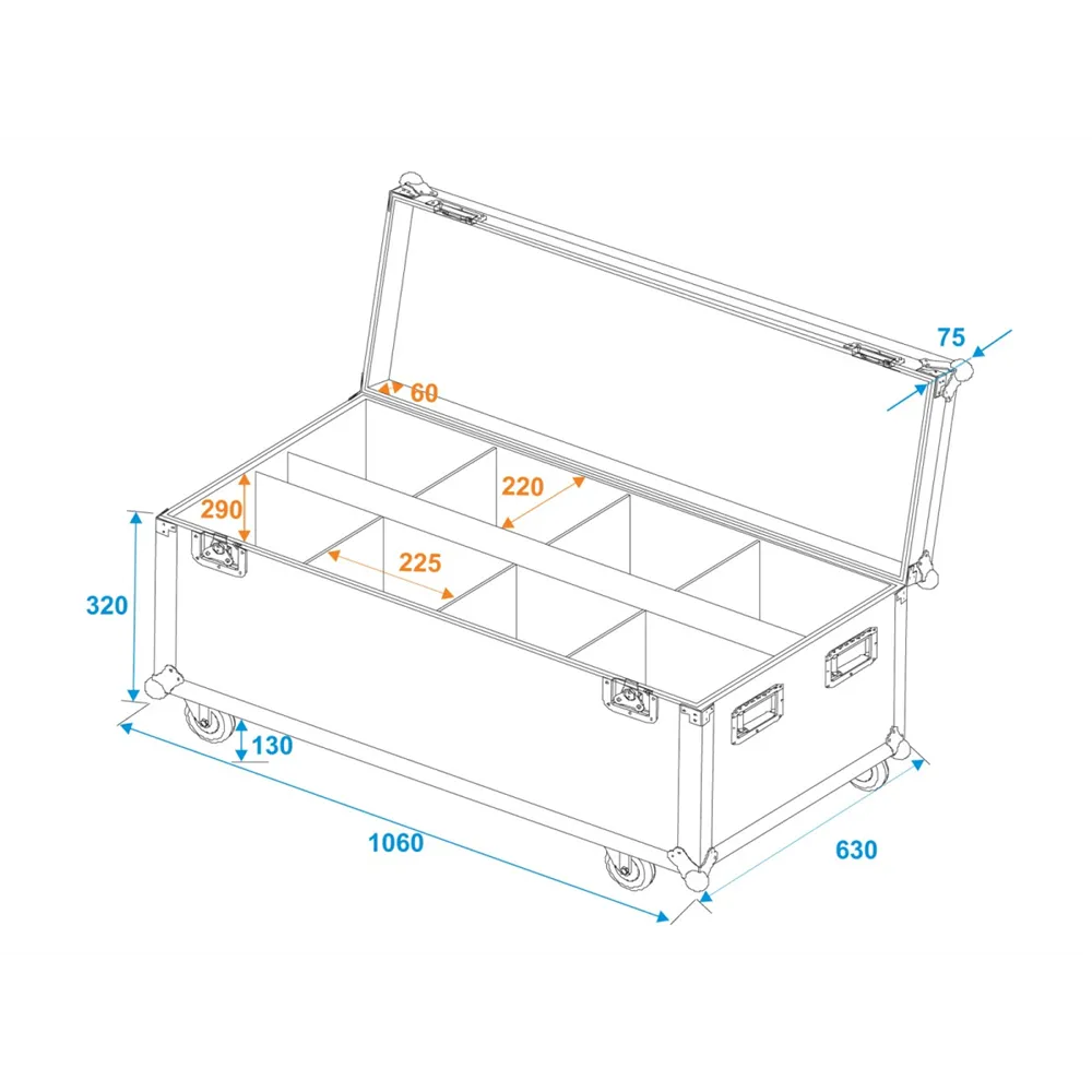ROADINGER Flightcase 8x LED IP PAR 7x8W QCL/7x9W SCL mit Rollen