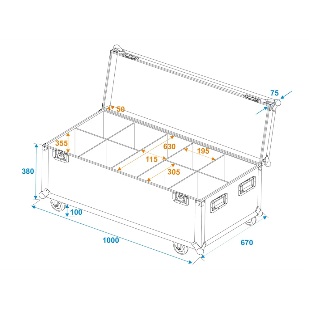 ROADINGER Flightcase 8x LED IP PAR 12x8W QCL/12x9W SQL Spot mit Rollen