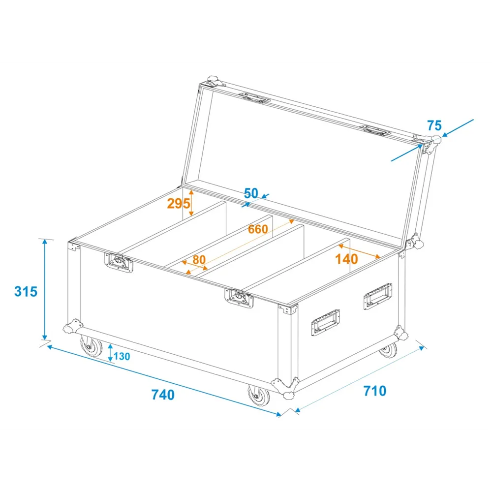 ROADINGER Flightcase 4x LED PLL-480 mit Rollen