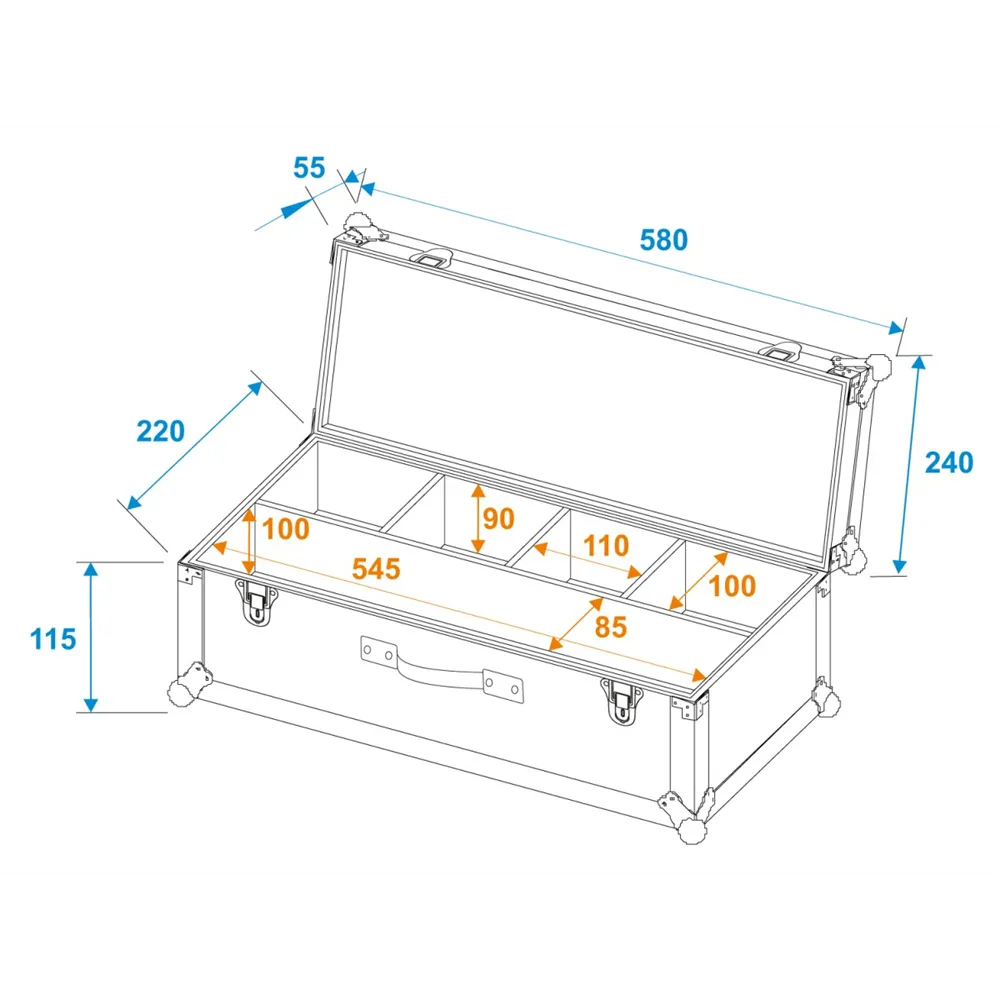 ROADINGER Flightcase 4x AKKU Mini IP UP-4 QCL Spot