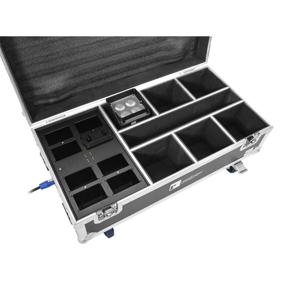 ROADINGER Flightcase 6x AKKU IP UP-4 Plus HCL Spot WDMX mit Ladefunktion