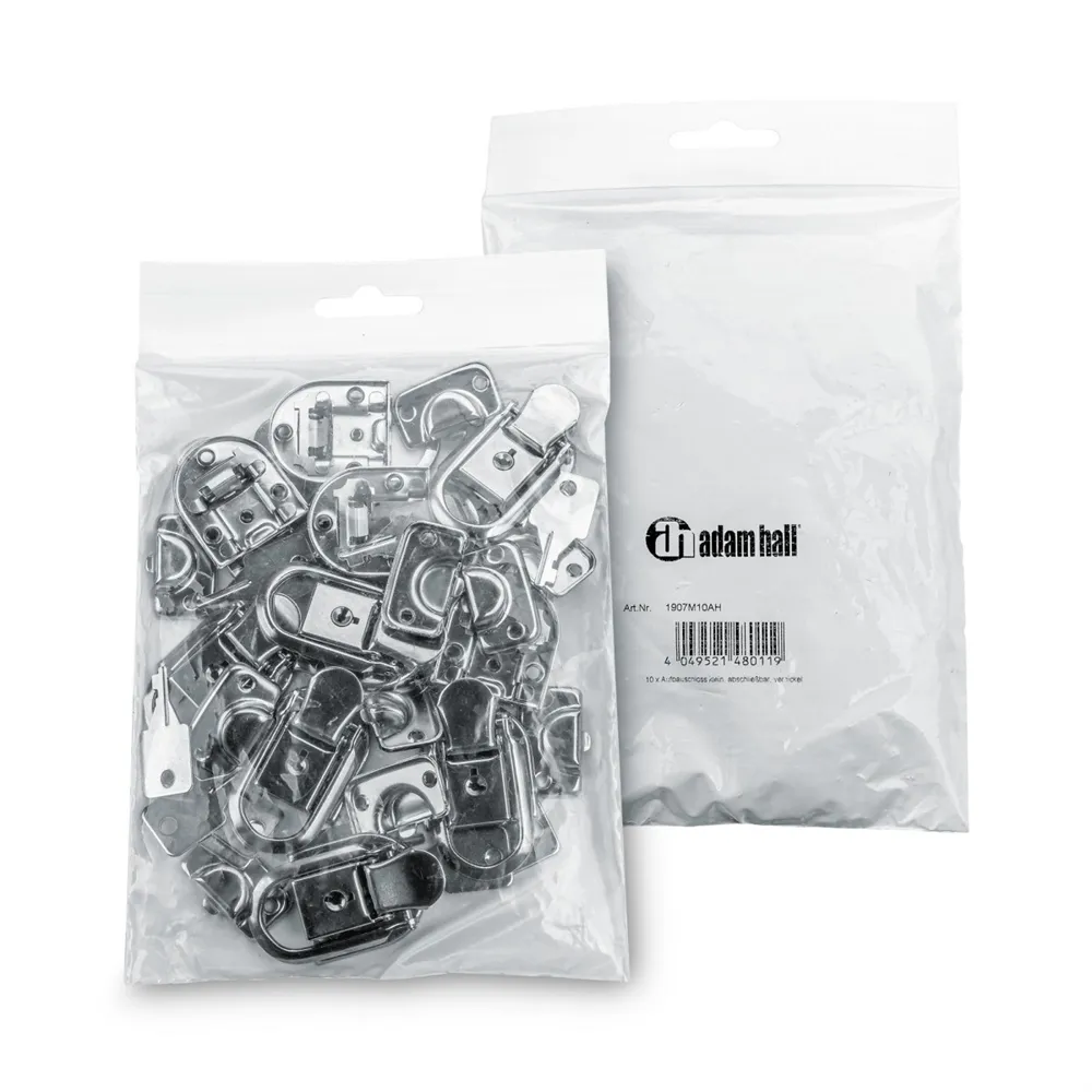 Adam Hall Hardware 1907 M10 AH - 10 x Aufbauschloss klein, abschließbar, vernickelt in Beutelverpackung