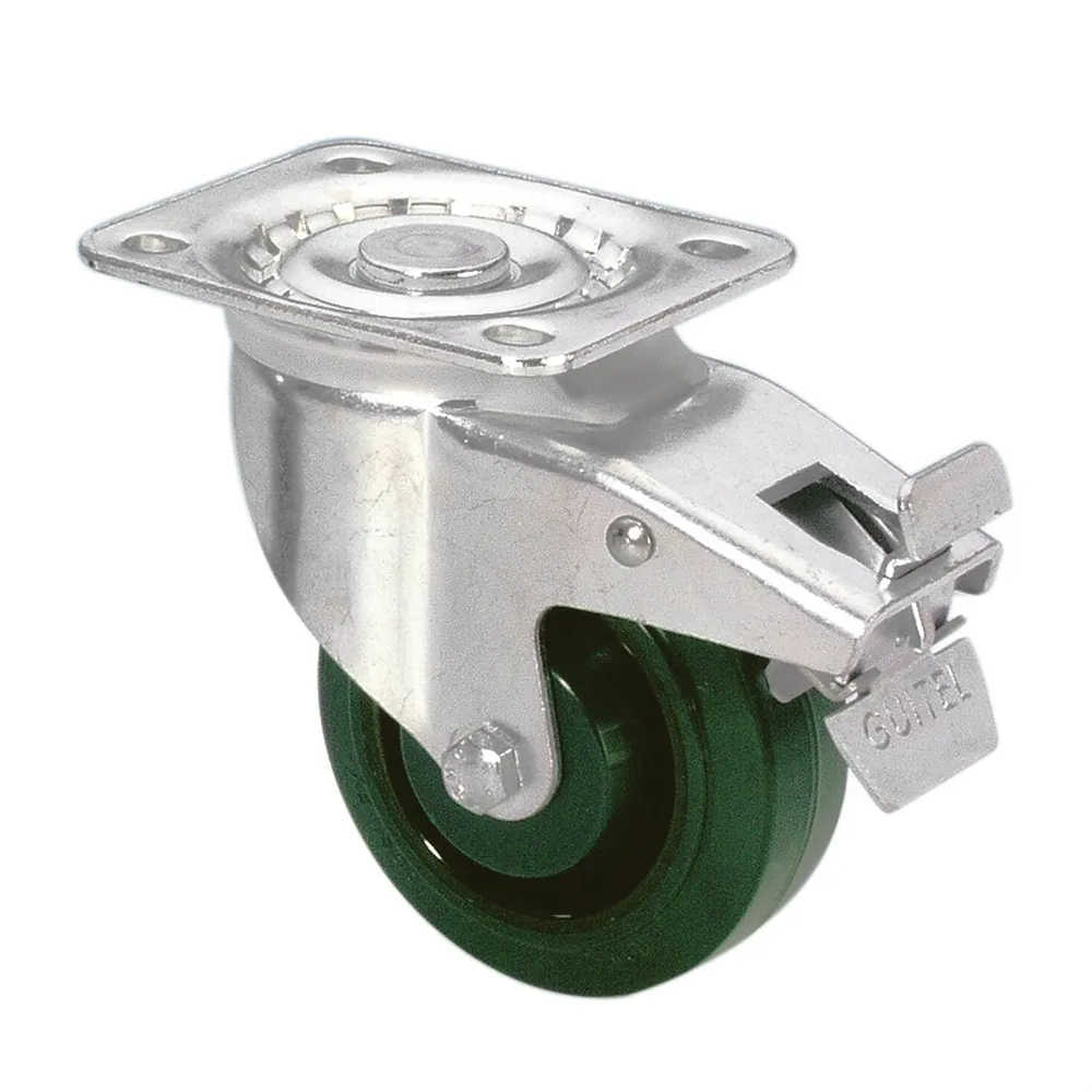 Guitel 37026 - HD Lenkrolle 100 mm mit Grünem Rad und Feststeller