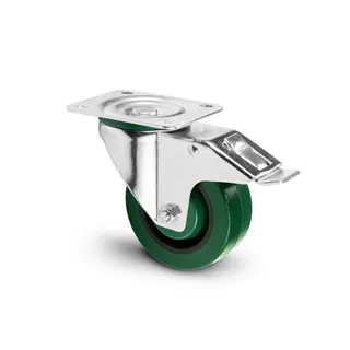 Adam Hall Hardware 372291 - Lenkrolle 100 mm Heavy Duty mit grünem Rad und Feststeller