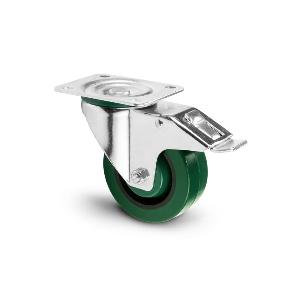 Adam Hall Hardware 372291 - Lenkrolle 100 mm Heavy Duty mit grünem Rad und Feststeller